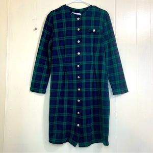 Sweet Miranda Vintage Green Plaid Button Down Midi Dress Size 12.